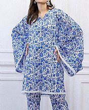 Gul Ahmed Blue/Off White Lawn Suit (2 pcs)- Pakistani Designer Lawn Suits