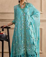 Gul Ahmed Turquoise Chiffon Suit- Pakistani Chiffon Dress