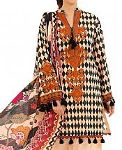 Gul Ahmed Peach/Black Lawn Suit- Pakistani Lawn Dress
