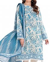 Gul Ahmed Ivory/Turquoise Lawn Suit- Pakistani Designer Lawn Suits
