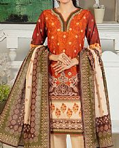 Gul Ahmed Safety Orange/Ivory Khaddar Suit- Pakistani Winter Clothing