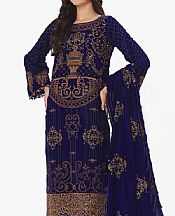 Gul Ahmed Midnight Blue Velvet Suit- Pakistani Winter Dress