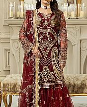 House Of Nawab Maroon Net Suit- Pakistani Chiffon Dress
