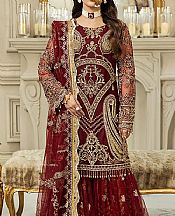 House Of Nawab Maroon Net Suit- Pakistani Designer Chiffon Suit