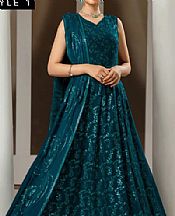 House Of Nawab Teal Blue Chiffon Suit- Pakistani Chiffon Dress