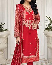 House Of Nawab Bright Red Organza Suit- Pakistani Designer Chiffon Suit