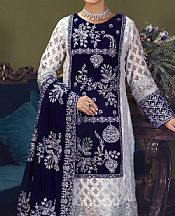 Off-white/Blue Organza Suit- Pakistani Chiffon Dress