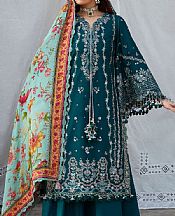 Hussain Rehar Teal Lawn Suit- Pakistani Designer Lawn Suits