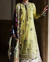 Hussain Rehar Lime Green Lawn Suit- Pakistani Designer Lawn Suits