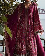 Hussain Rehar Plum Lawn Suit- Pakistani Lawn Dress