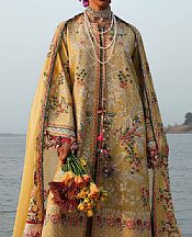 Hussain Rehar Mustard Lawn Suit- Pakistani Lawn Dress