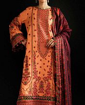 Hussain Rehar Safety Orange Khaddar Suit- Pakistani Winter Dress