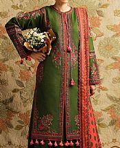 Hussain Rehar Dirty Green Khaddar Suit- Pakistani Winter Dress