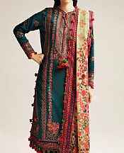 Hussain Rehar Teal Blue Khaddar Suit- Pakistani Winter Clothing