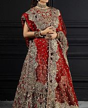 Imrozia Red Net Suit- Pakistani Designer Chiffon Suit