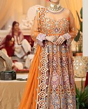 Imrozia Safety Orange Net Suit- Pakistani Chiffon Dress