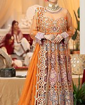 Imrozia Safety Orange Net Suit- Pakistani Designer Chiffon Suit