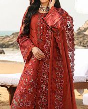 Imrozia Rust Red Lawn Suit- Pakistani Designer Lawn Suits