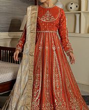 Imrozia Bright Orange Silk Suit- Pakistani Chiffon Dress