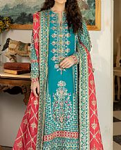 Imrozia Turquoise Silk Suit- Pakistani Designer Chiffon Suit