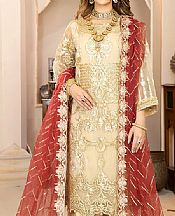 Light Golden Organza Suit- Pakistani Designer Chiffon Suit