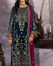 Imrozia Teal Blue Chiffon Suit- Pakistani Designer Chiffon Suit