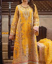 Imrozia Golden Yellow Organza Suit- Pakistani Designer Chiffon Suit