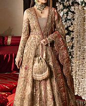 Imrozia Fawn/Coral Net Suit- Pakistani Chiffon Dress