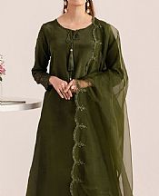 Izel Olive Green Raw Silk Suit- Pakistani Chiffon Dress