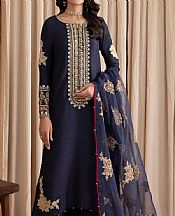 Iznik Navy Blue Silk Suit- Pakistani Chiffon Dress