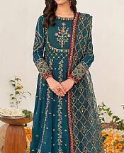 Iznik Teal Blue Silk Suit- Pakistani Designer Chiffon Suit