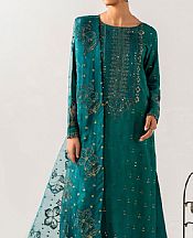 Iznik Teal Raw Silk Suit- Pakistani Designer Chiffon Suit