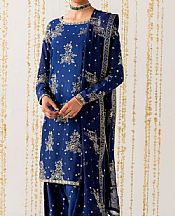 Iznik Royal Blue Raw Silk Suit- Pakistani Chiffon Dress