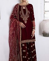 Iznik Dark Maroon Velvet Suit- Pakistani Winter Dress