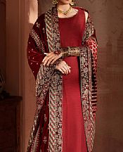 Iznik Maroon Raw Silk Suit- Pakistani Chiffon Dress
