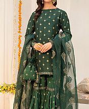 Bottle Green Raw Silk Suit- Pakistani Chiffon Dress