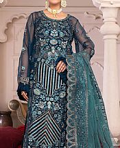 Janique Teal Organza Suit- Pakistani Designer Chiffon Suit