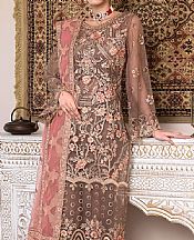 Janique Medium Taupe Organza Suit- Pakistani Designer Chiffon Suit
