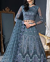 Janique Slate Blue Net Suit- Pakistani Designer Chiffon Suit
