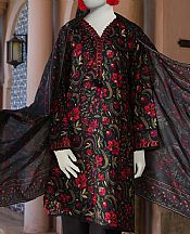 Junaid Jamshed Black/Maroon Lawn Suit (2 Pcs)- Pakistani Lawn Dress