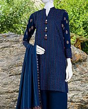Junaid Jamshed Navy Blue Khaddar Suit- Pakistani Winter Dress