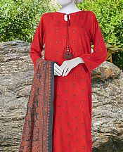 Junaid Jamshed Ruby Red Viscose Suit- Pakistani Winter Dress