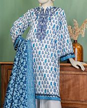 Junaid Jamshed Off White/Blue Lawn Suit- Pakistani Designer Lawn Suits