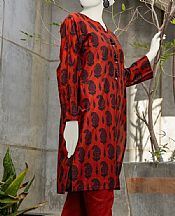 Junaid Jamshed Dark Pastel Red Lawn Kurti- Pakistani Designer Lawn Suits