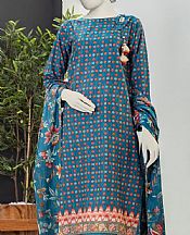 Junaid Jamshed Deep Sea Blue Lawn Suit- Pakistani Lawn Dress
