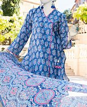 Junaid Jamshed Blue Lawn Suit- Pakistani Lawn Dress