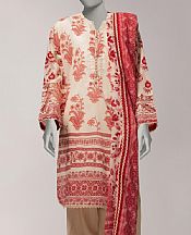 Junaid Jamshed Ivory/Coral Lawn Suit- Pakistani Designer Lawn Suits