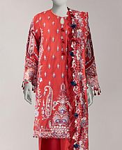 Junaid Jamshed Persian Red Lawn Suit- Pakistani Lawn Dress