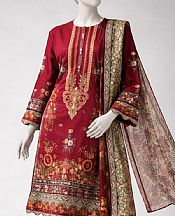 Junaid Jamshed Vivid Burgundy Lawn Suit- Pakistani Lawn Dress