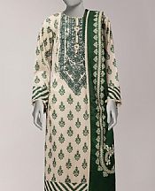 Junaid Jamshed Ivory/Green Lawn Suit- Pakistani Lawn Dress